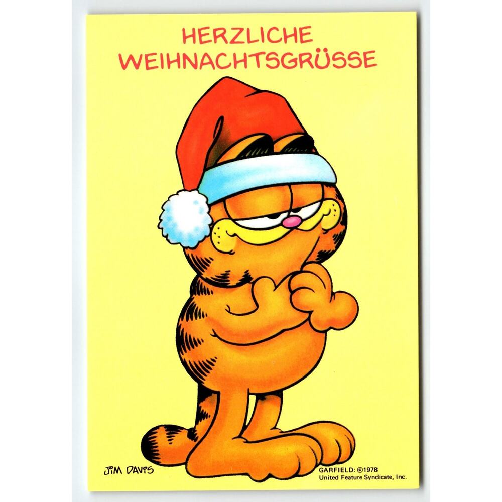 Vintage Garfield Christmas Postcard 1978 German 'Herzliche Weihnachtsgrüße' Jim